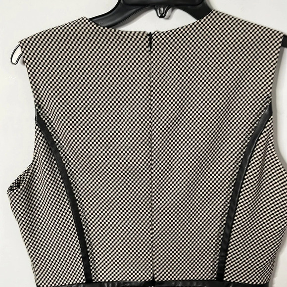 Vicky Tiel Checker Print Leather Trim Career Sheath Dress - Picture 4 of 8